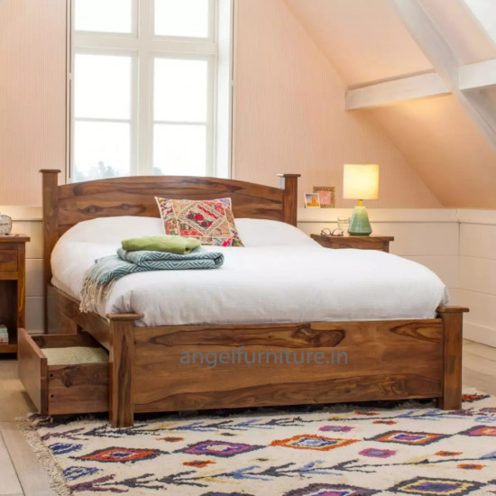 Wood double bed on sale with storage